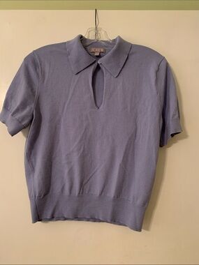 J. Crew Lavender/Blue Short-Sleeve Collared Knit Top with Keyhole